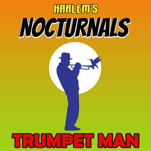 Album cover for 'Harlem's Nocturnals' featuring a silhouette of a trumpet player with a gradient background.